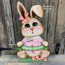 Load image into Gallery viewer, Spring Decoration, Easter Bunny centerpiece, Vintage Easter Rabbit, Farmhouse decor wooden Bunny with Easter sign, Bunny holding Spring sign
