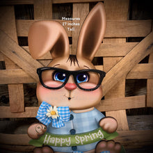 Load image into Gallery viewer, Spring Decoration, Easter Bunny centerpiece, shelf sitter, Vintage Easter Farmhouse decor, wood Bunny with Easter sign, Primitive rabbit
