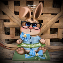 Load image into Gallery viewer, Spring Decoration, Easter Bunny centerpiece, shelf sitter, Vintage Easter Farmhouse decor, wood Bunny with Easter sign, Primitive rabbit
