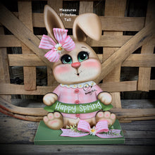 Load image into Gallery viewer, Spring Decoration, Easter Bunny centerpiece, shelf sitter, Vintage Easter Farmhouse decor, wood Bunny with Easter sign, Primitive rabbit
