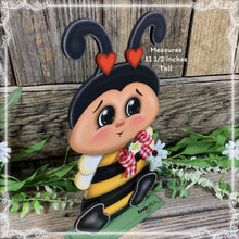 Load image into Gallery viewer, Bee decoration, Farmhouse Bee decor, Bee Tiered tray decor, Cute wood Bumble Bee sign, Summer Bee shelf sitter, Bee for kitchen counter top
