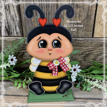 Load image into Gallery viewer, Bee decoration, Farmhouse Bee decor, Bee Tiered tray decor, Cute wood Bumble Bee sign, Summer Bee shelf sitter, Bee for kitchen counter top
