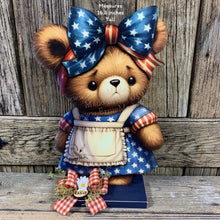 Load image into Gallery viewer, Patriotic Bear decoration for Summer, USA, American decor, Fourth of July, Memorial Day, 4th of July decoration for entryway mantle or porch
