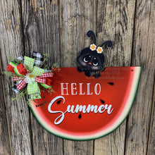 Load image into Gallery viewer, Summer decoration, Front door wreath, Hello Summer sign for door, watermelon slice door hanger, cute summer wreath porch decor, storm door
