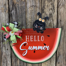 Load image into Gallery viewer, Summer decoration, Front door wreath, Hello Summer sign for door, watermelon slice door hanger, cute summer wreath porch decor, storm door
