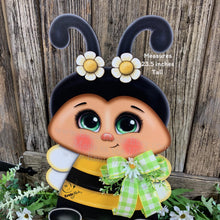Load image into Gallery viewer, Bee decoration for summer, Bee floral arrangement, Wooden Bee with stand, Queen Bee, cute bumble Bee, entry way, shelf, garden, porch decor
