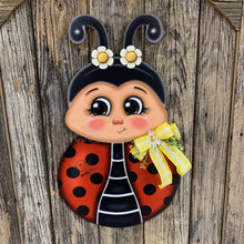 Load image into Gallery viewer, Ladybug decoration, Ladybug door hanger, Ladybug sign, wooden ladybug, Ladybug Porch sign, Ladybug wreath for front door, Summer door hanger
