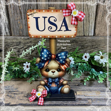 Load image into Gallery viewer, Patriotic decoration, USA, America sign, Fourth of July, Summer tiered tray, 4th of July decor for kitchen, office decor, shelf sitter, bear
