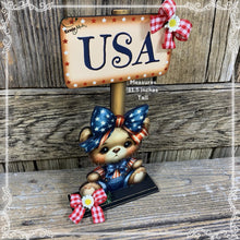 Load image into Gallery viewer, Patriotic decoration, USA, America sign, Fourth of July, Summer tiered tray, 4th of July decor for kitchen, office decor, shelf sitter, bear
