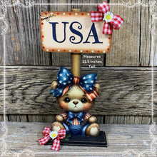 Load image into Gallery viewer, Patriotic decoration, USA, America sign, Fourth of July, Summer tiered tray, 4th of July decor for kitchen, office decor, shelf sitter, bear
