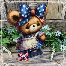 Load image into Gallery viewer, Patriotic Bear decoration for Summer, USA, American decor, Fourth of July Holiday, 4th of July decoration for shelf, table tiered tray decor
