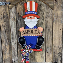 Load image into Gallery viewer, Patriotic Uncle Sam decoration, summer door hanger, America, Fourth of July, Veterans gift, Memorial Day, 4th of July, front door wreath
