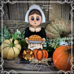 Thanksgiving decoration, Pilgrim and Turkey decor for table, Autumn shelf sitter, Tiered tray, Fall centerpiece, Pilgrim girl, pumpkin decor