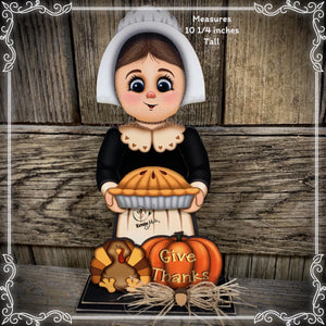 Thanksgiving decoration, Pilgrim and Turkey decor for table, Autumn shelf sitter, Tiered tray, Fall centerpiece, Pilgrim girl, pumpkin decor