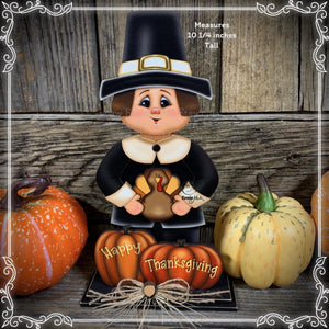 Thanksgiving decoration, Pilgrim and Turkey decor for table, Autumn shelf sitter, Tiered tray, Fall centerpiece, Pilgrim with pumpkin decor