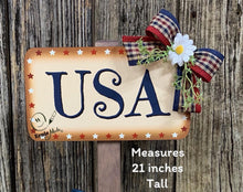 Load image into Gallery viewer, Patriotic decoration for Summer, USA, America sign, Fourth of July, Memorial Day, 4th of July, bear decoration for entryway mantle or porch
