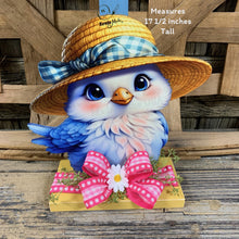 Load image into Gallery viewer, Summer Decoration, cute blue bird with hat, entry table, shelf sitter, Tiered tray, hello summer sign, porch garden arrangement table decor
