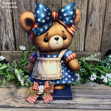 Load image into Gallery viewer, Patriotic Bear decoration for Summer, USA, American decor, Fourth of July, Memorial Day, 4th of July decoration for entryway mantle or porch
