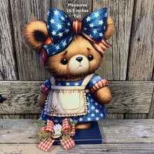 Load image into Gallery viewer, Patriotic Bear decoration for Summer, USA, American decor, Fourth of July, Memorial Day, 4th of July decoration for entryway mantle or porch
