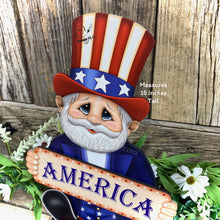 Load image into Gallery viewer, Patriotic decoration Uncle Sam with sign, USA, America Fourth of July, gift for Veteran, Memorial Day, 4th of July, table and shelf decor
