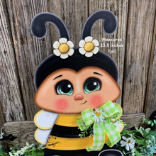 Load image into Gallery viewer, Bee decoration for summer, Bee floral arrangement, Wooden Bee with stand, Queen Bee, cute bumble Bee, entry way, shelf, garden, porch decor
