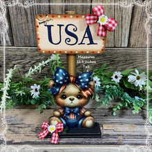 Load image into Gallery viewer, Patriotic decoration, USA, America sign, Fourth of July, Summer tiered tray, 4th of July decor for kitchen, office decor, shelf sitter, bear
