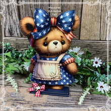 Load image into Gallery viewer, Patriotic Bear decoration for Summer, USA, American decor, Fourth of July Holiday, 4th of July decoration for shelf, table tiered tray decor
