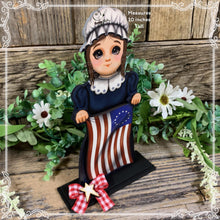 Load image into Gallery viewer, Patriotic Betsy Ross flag decoration, colonial flag, USA, Fourth of July, Memorial Day, Primitive 4th of July table, shelf tiered tray decor
