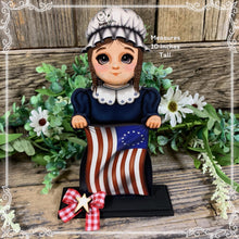 Load image into Gallery viewer, Patriotic Betsy Ross flag decoration, colonial flag, USA, Fourth of July, Memorial Day, Primitive 4th of July table, shelf tiered tray decor
