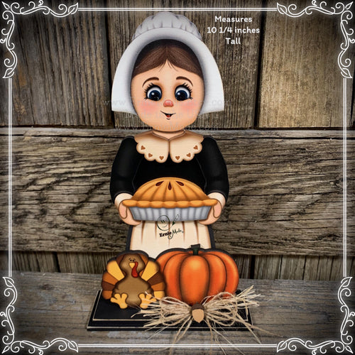 Thanksgiving decoration, Pilgrim and Turkey decor for table, Autumn shelf sitter, Tiered tray, Fall centerpiece, Pilgrim girl, pumpkin decor