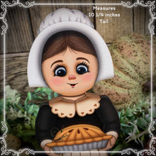 Load image into Gallery viewer, Thanksgiving decoration, Pilgrim and Turkey decor for table, Autumn shelf sitter, Tiered tray, Fall centerpiece, Pilgrim girl, pumpkin decor
