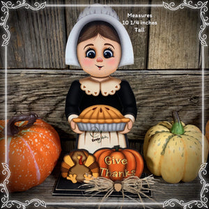 Thanksgiving decoration, Pilgrim and Turkey decor for table, Autumn shelf sitter, Tiered tray, Fall centerpiece, Pilgrim girl, pumpkin decor