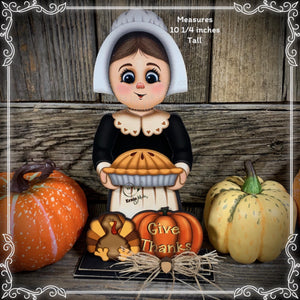Thanksgiving decoration, Pilgrim and Turkey decor for table, Autumn shelf sitter, Tiered tray, Fall centerpiece, Pilgrim girl, pumpkin decor