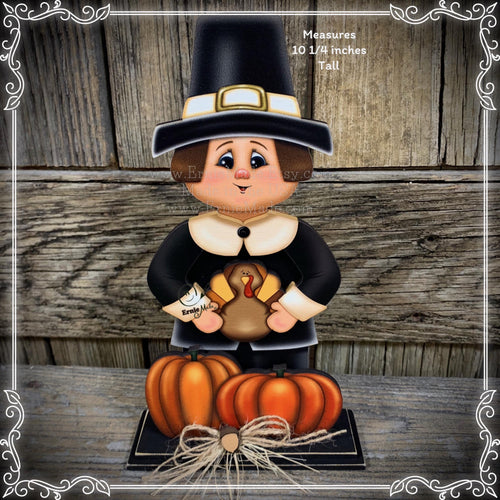 Thanksgiving decoration, Pilgrim and Turkey decor for table, Autumn shelf sitter, Tiered tray, Fall centerpiece, Pilgrim with pumpkin decor
