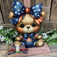 Load image into Gallery viewer, Patriotic decoration for Summer, USA, America sign, Fourth of July, Memorial Day, 4th of July, bear decoration for entryway mantle or porch
