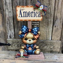 Load image into Gallery viewer, Patriotic decoration for Summer, USA, America sign, Fourth of July, Memorial Day, 4th of July, bear decoration for entryway mantle or porch

