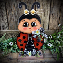 Load image into Gallery viewer, Ladybug decoration for summer, Ladybug centerpiece, wooden standing Ladybug sign, cute ladybug garden decor, Porch, patio, door, entry way
