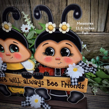 Load image into Gallery viewer, Wooden Ladybug and Bee decoration, Ladybug with glasses, whimsical Bee on stand, gift for friend, cottage table decor, Garden shelf sitter
