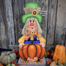 Load image into Gallery viewer, Scarecrow, Fall wooden Scarecrow with stand, wooden pumpkin porch decor, Thanksgiving Pumpkin centerpiece, Scarecrow wood crafts, Halloween
