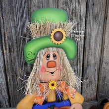 Load image into Gallery viewer, Scarecrow, Fall wooden Scarecrow with stand, wooden pumpkin porch decor, Thanksgiving Pumpkin centerpiece, Scarecrow wood crafts, Halloween
