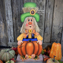Load image into Gallery viewer, Scarecrow, Fall wooden Scarecrow with stand, wooden pumpkin porch decor, Thanksgiving Pumpkin centerpiece, Scarecrow wood crafts, Halloween
