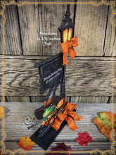 Load image into Gallery viewer, Halloween Decoration, Witch broom parking sign, cute frog with witch hat, Jack o lantern pumpkin, Halloween Witch decor for table or shelf
