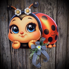 Load image into Gallery viewer, Ladybug decoration, Ladybug door hanger, wreath for front door, Porch or patio sign, cute Ladybug, Summer decor housewarming gift for her
