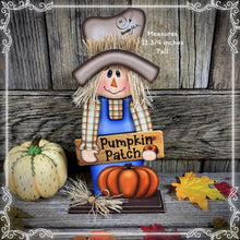 Load image into Gallery viewer, Fall Scarecrow decoration, tier tray, kitchen fall arrangement, cute pumpkin patch sign, fall home decor, Halloween, Farmhouse, Thanksgiving
