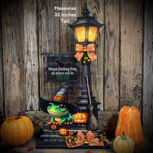 Load image into Gallery viewer, Halloween Decoration, Witch broom parking sign, Cute frog with witch hat, Jack o lantern pumpkin, Halloween Witch decor for entryway or home
