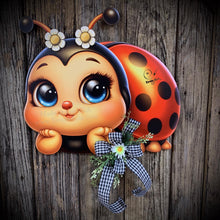 Load image into Gallery viewer, Ladybug decoration, Ladybug door hanger, wreath for front door, Porch or patio sign, cute Ladybug, Summer decor housewarming gift for her

