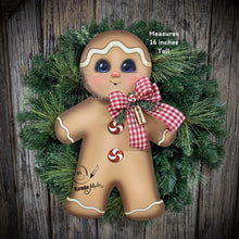 Load image into Gallery viewer, Gingerbread Decoration, Christmas wreath for front door, Gingerbread wreath, gingerbread man, vintage Christmas sign, cute Gingerbread man
