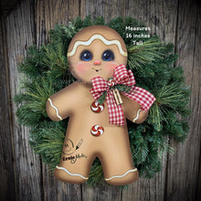 Load image into Gallery viewer, Gingerbread Decoration, Christmas wreath for front door, Gingerbread wreath, gingerbread man, vintage Christmas sign, cute Gingerbread man
