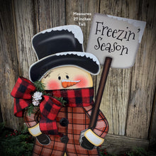 Load image into Gallery viewer, Snowman decoration, Snowman wood decor, Primitive Christmas Snowman, wood Snowman with base, Winter porch decoration, Christmas Wood decor
