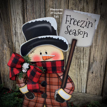 Load image into Gallery viewer, Snowman decoration, Snowman wood decor, Primitive Christmas Snowman, wood Snowman with base, Winter porch decoration, Christmas Wood decor
